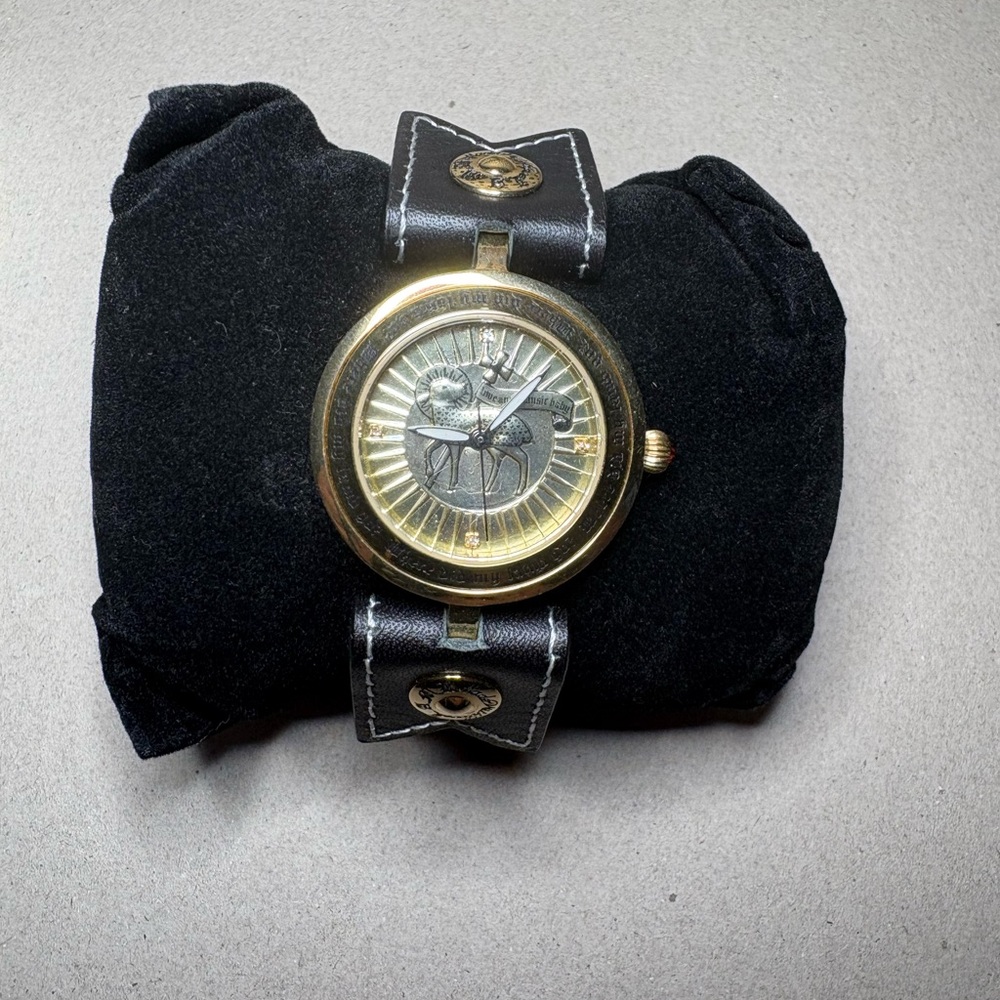 L.A.M.B. Gwen Stefani Black leather and gold detail watch